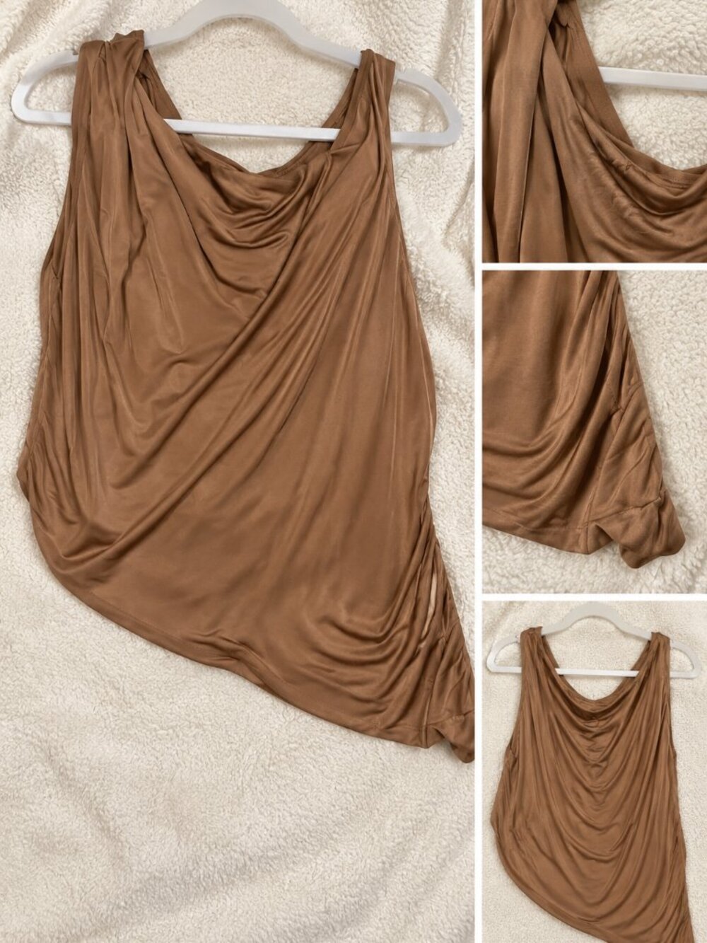 PrettyGarden Brown Draped Cowl Neck Sleeveless Top